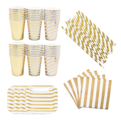 Gold Stripe Disposable Tableware Paper Plates